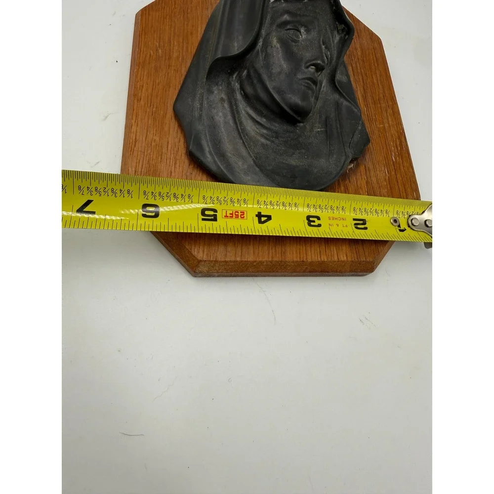 Unbranded Virgin Mary Wall Plaque Religious Art 8.5in Black Wood Base Relief